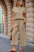 Solid Color Textured Short Sleeve Top and Casual Pants Set